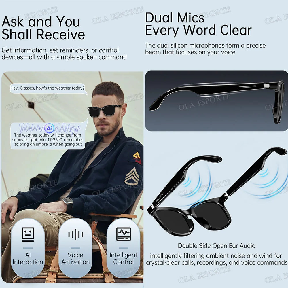 Photosensitive Color Change Smart Glasses Camera Control Voice Calls Music Player UV Anti-Blue Light Sunglasses Smartglasses